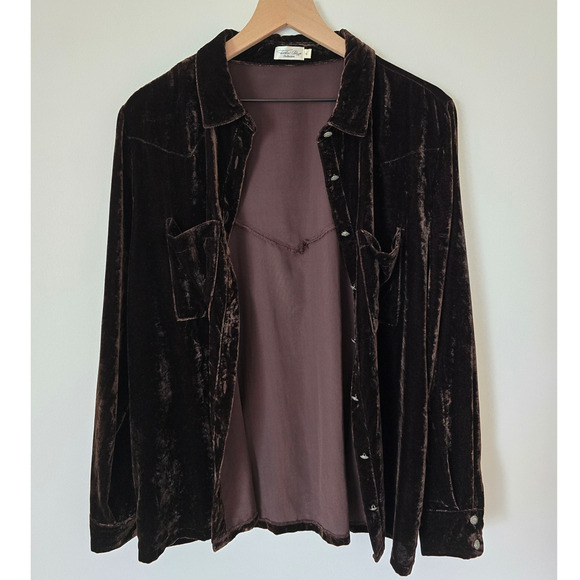 Tasha Polizzi Harlyn Velvet Button Down Shirt Brown XL MSRP $200 - Picture 4 of 4